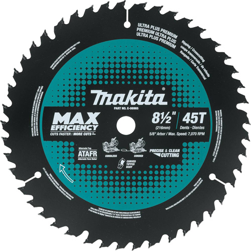 Lame de scie &agrave; onglets &agrave; rendement maximal avec embout carbure, 8-1/2", 45 dents, Pour Bois Nuna Depot Inc.