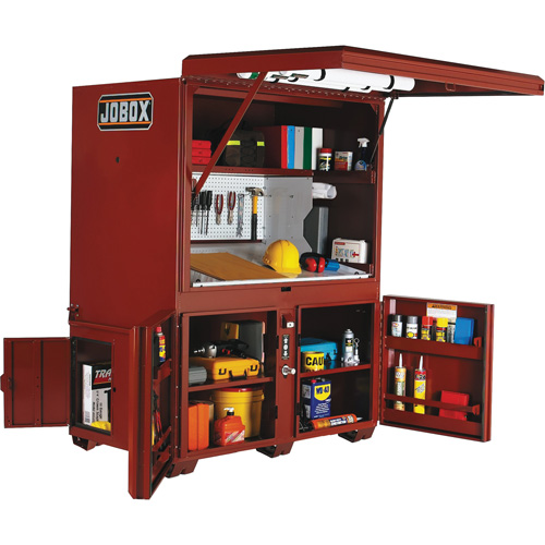 Coffre de chantier et surface de travail sur le terrain, 63" la x 42" p x 80" h, Acier, Rouge Nuna Depot Inc.