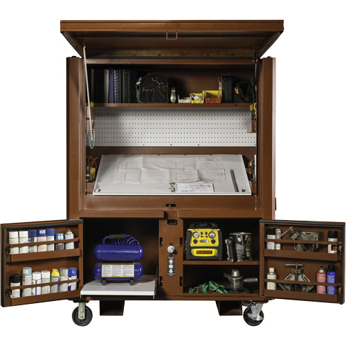 Coffre de chantier et surface de travail sur le terrain, 33" la x 63" p x 80" h, Acier, Rouge Nuna Depot Inc.