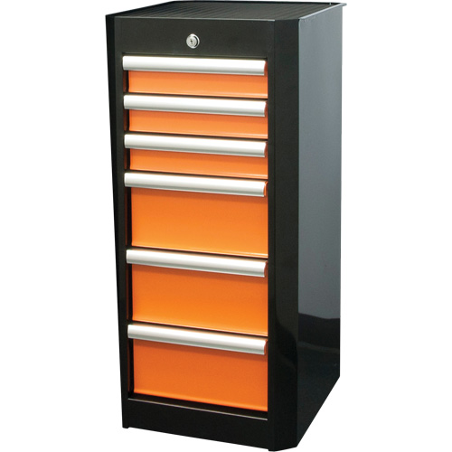 Side Rider Tool Drawer, 6 Drawers, 16" W x 18" D x 34" H, Black/Orange Nuna Depot Inc.