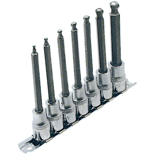 LHSW-3807 SAE 4" Long Ball Nose Socket Set, Hex Ball, 3/8" Drive, 7 Pcs Nuna Depot Inc.