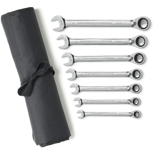 72-Tooth 12 Point Reversible Ratcheting SAE Wrench Set with Tool Roll, Combination, 7 Pieces, Imperial Nuna Depot Inc.