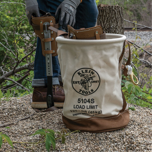Leather-Bottom Bucket, 17" H, Canvas, White Nuna Depot Inc.