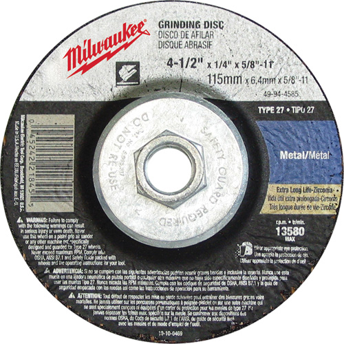 Grinding Wheel, 4-1/2" x 1/8", 5/8"-11 Arbor, Aluminum Oxide, Type 27 Nuna Depot Inc.