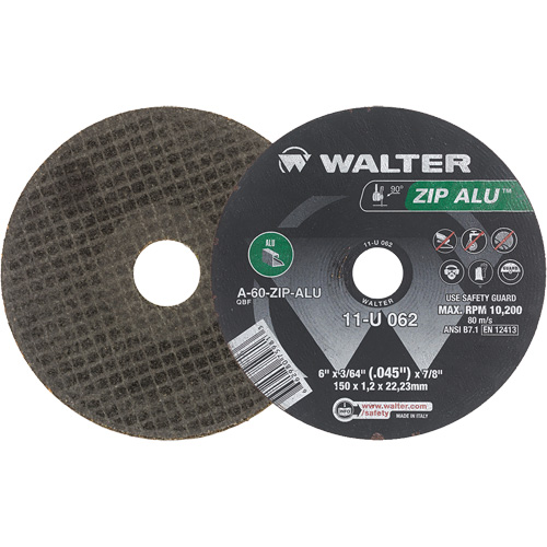 Zip Alu Cut-Off Wheel, 6" x 3/64", 7/8" Arbor, Type 1, Aluminum Oxide, 10200 RPM Nuna Depot Inc.