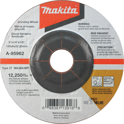 INOX Grinding Wheel, 5" x 1/4", 7/8" Arbor, Aluminum Oxide, Type 27 Nuna Depot Inc.