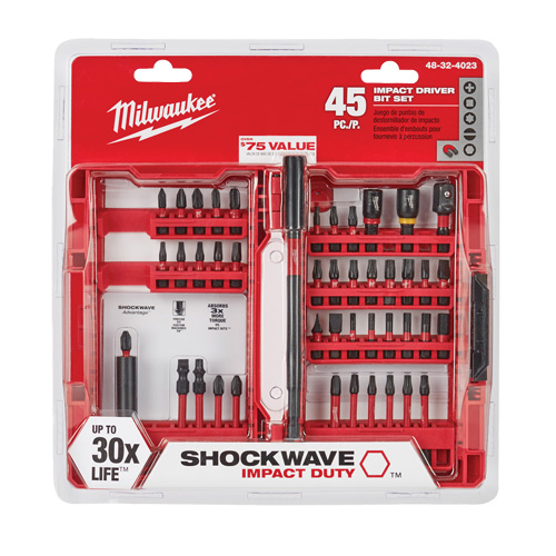 Jeu d'embouts pour cl&eacute; &agrave; chocs Shockwave, 45 Mcx, Hexagonale/Tourne-&eacute;crou/Phillips/&agrave; fentes/Carr&eacute;e/Torx Nuna Depot Inc.