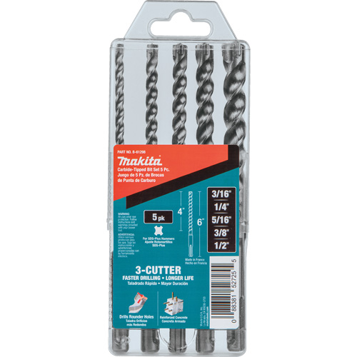 SDS-Plus 3-Cutter Bit Set, 5 Pieces, Carbide Nuna Depot Inc.