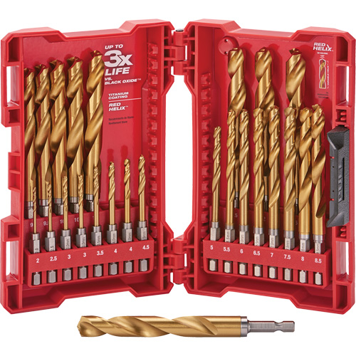 Shockwave Red Helix Metric Drill Bit Set, 25 Pieces, Titanium Nuna Depot Inc.