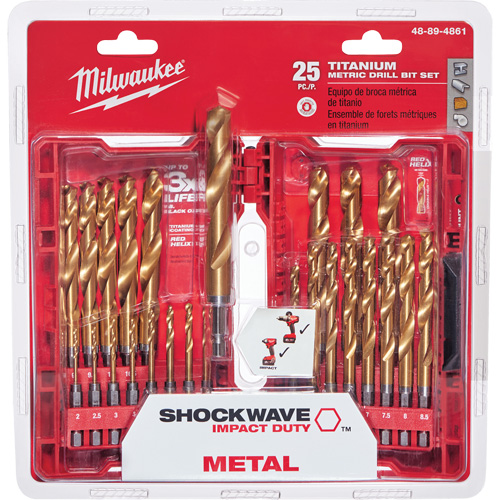 Shockwave Red Helix Metric Drill Bit Set, 25 Pieces, Titanium Nuna Depot Inc.
