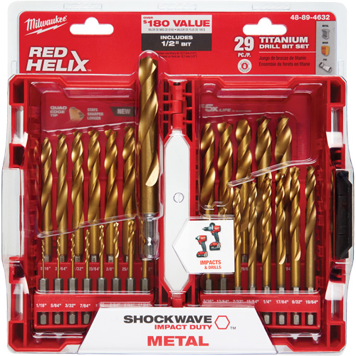 Shockwave Red Helix Drill Bit Set, 29 Pieces, Titanium Nuna Depot Inc.