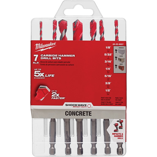 Large Shockwave Hammer Drill Bit Kit, 7 Pieces, Carbide Nuna Depot Inc.