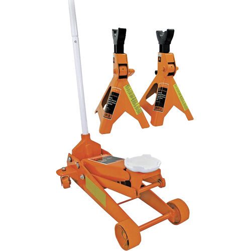 Cric datelier 3 tonnes avec paires de chandelles pour v&eacute;hicule de 3 tonnes, 2,5 tonne(s) Capacit&eacute;, 5" Abaiss&eacute;e, 19-1/4" &eacute;lev&eacute;e, Hydraulique &agrave; main Nuna Depot Inc.