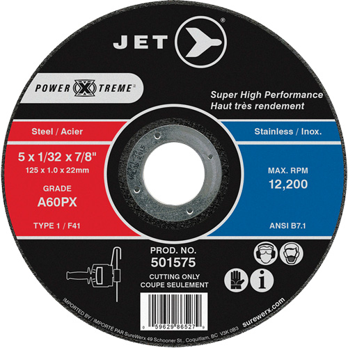 A60PX Power-Xtreme Cut-Off Wheel, 5" x 1/32", 7/8" Arbor, Type 1, 12200 RPM Nuna Depot Inc.