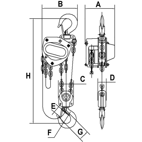 Palans &agrave; chaîne de s&eacute;rie KCH, Lev&eacute;e 20', Cabacit&eacute; 11000 lb (5 tonnes), Chaîne en Acier alli&eacute; Nuna Depot Inc.