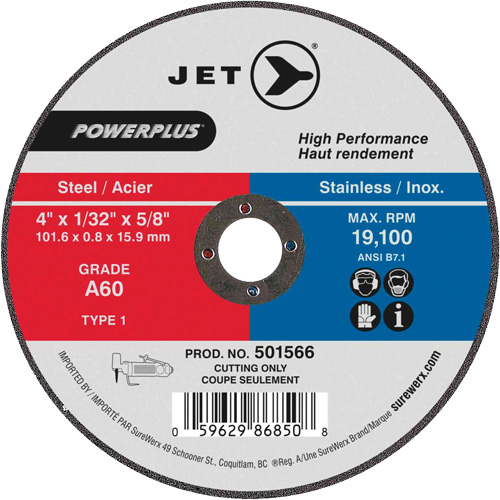 Powerplus Cut-Off Wheels for Die Grinders - Steel, 4" x 1/32", 5/8" Arbor, Type 1, 19100 RPM Nuna Depot Inc.