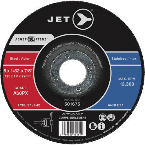 Power Xtreme Cut-Off Wheels for Angle Grinders - Steel/Stainless Steel, 5" x 1/16", 7/8" Arbor, Type 27, 12200 RPM Nuna Depot Inc.