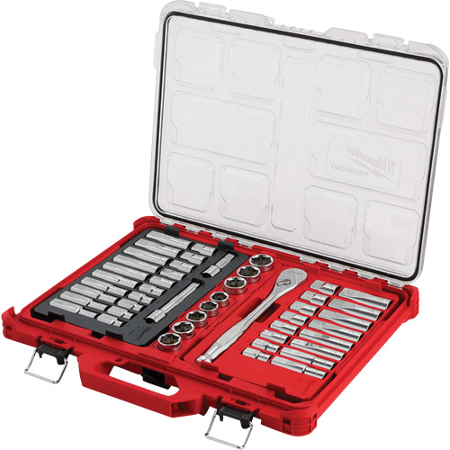 Jeu de cliquets et rochets avec organisateur &agrave; profil bas PACKOUT, 47 Mcx, Prise de 1/2", Profond Nuna Depot Inc.