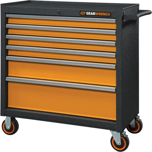 GSX Series Rolling Tool Cabinet, 6 Drawers, 36" W x 18-1/5" D x 37-2/5" H, Black/Orange Nuna Depot Inc.