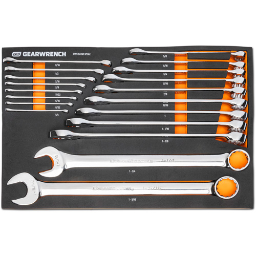 12-Point Long Pattern Combination SAE Wrench Set in Foam Storage Tray, Open-Ended, 19 Pieces, Imperial Nuna Depot Inc.