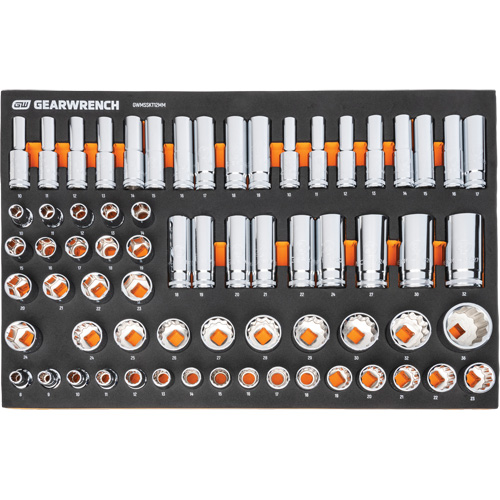 Jeu d'outils m&eacute;triques pour m&eacute;canicien MEGAMOD dans des plateaux en mousse modulaire avec armoire roulante &agrave; outils, 358 morcea Nuna Depot Inc.