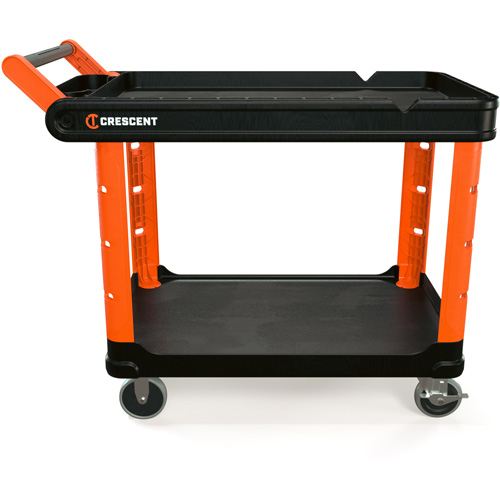 Chariot utilitaire industriel &agrave; 2 tablettes RAILWORKS avec roulettes dures de 5", 47" lo x 24-1/2" la x 34" h, Noir/Orange Nuna Depot Inc.