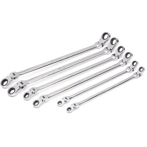 Jeu de cl&eacute;s &agrave; cliquet double m&eacute;triques &agrave; 12 pans et 90 dents Gearbox, T&ecirc;te articul&eacute;e, 6 morceaux, M&eacute;trique Nuna Depot Inc.