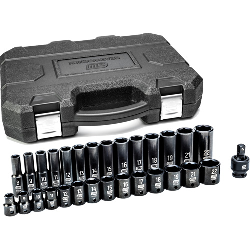 6-Point Metric Socket Set, 29 Pcs, Impact, 3/8" Drive Size, Deep Nuna Depot Inc.