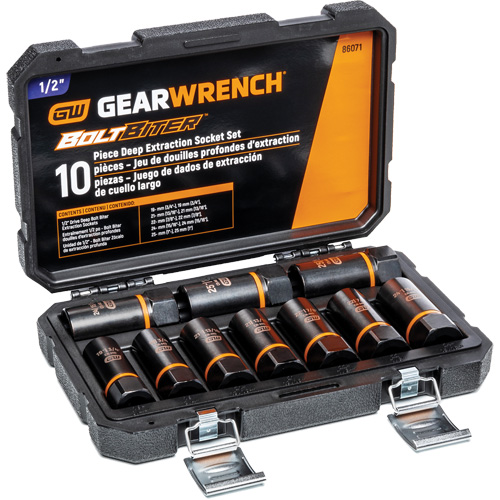 Bolt Biter Extraction Socket Set, 10 Pcs, Impact, 1/2" Drive Size, Deep Nuna Depot Inc.
