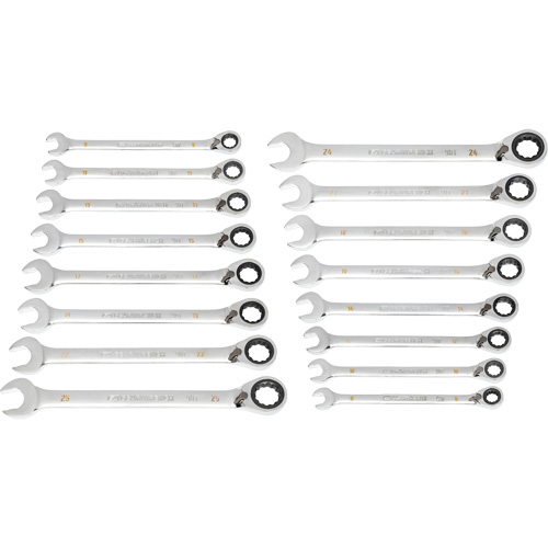 Jeu de cl&eacute;s r&eacute;versibles &agrave; 12 pans et 90 dents, Cl&eacute; polygonale, 16 morceaux, M&eacute;trique Nuna Depot Inc.