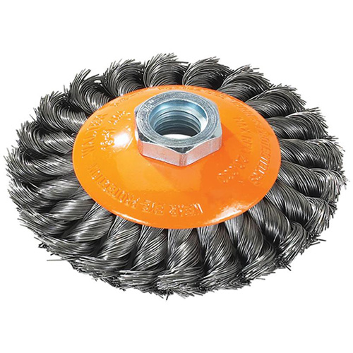 Knot-Twisted Saucer Cup Wire Wheel, 7" Dia., 0.02" Fill, 5/8"-11 Arbor, Steel Nuna Depot Inc.