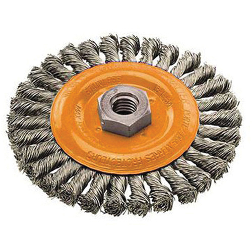 Wide Knotted Wire Wheel Brush, 4" Dia., 0.02" Fill, 5/8"-11 Arbor, Steel Nuna Depot Inc.
