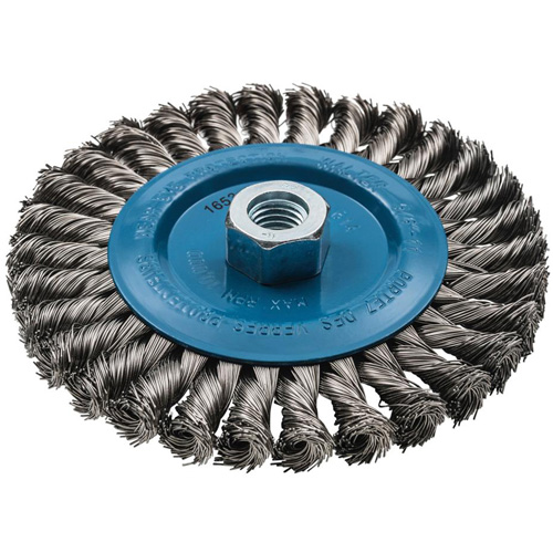 Wide Knotted Wire Wheel Brush, 6" Dia., 0.02" Fill, 5/8"-11 Arbor, Aluminum/Stainless Steel Nuna Depot Inc.