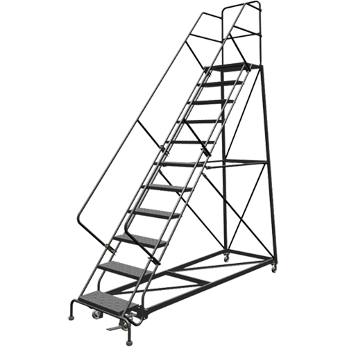 Safety Slope Rolling Ladder, 11 Steps, Perforated, 50° Incline, 110" High Nuna Depot Inc.