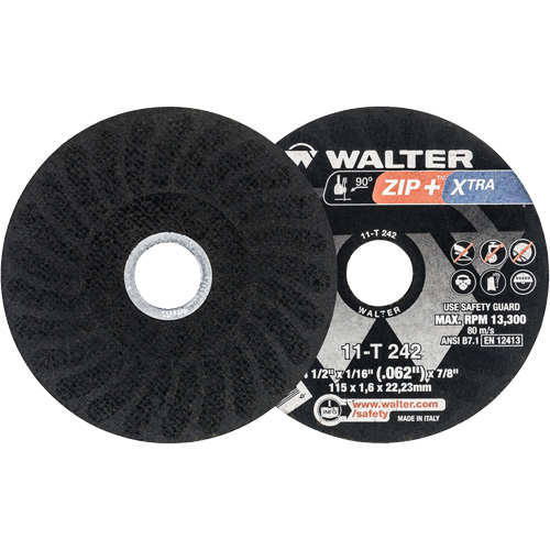 Zip+ Right Angle Grinder Reinforced Cut-Off Wheels, 4-1/2" x 1/16", 7/8" Arbor, Type 1, Zirconia Alumina, 13300 RPM Nuna Depot Inc.