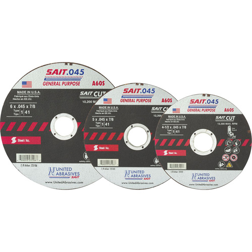 High Speed Cut-Off Wheel, 14" x 0.045", 1/4" Arbor, Type 1, Aluminum Oxide, 19000 RPM Nuna Depot Inc.