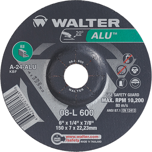 Aluminium Depressed Centre Grinding Wheels, 6" x 1/4", 7/8" Arbor, Type 27 Nuna Depot Inc.
