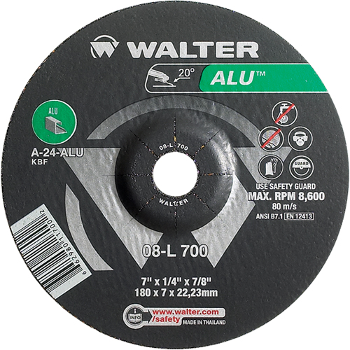 Aluminium Depressed Centre Grinding Wheels, 7" x 1/4", 7/8" Arbor, Type 27 Nuna Depot Inc.