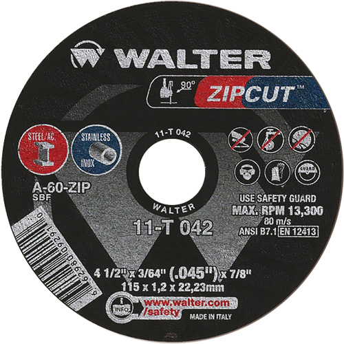 Meule &agrave; tronçonner Zipcut, 4-1/2" x 3/64", Arbre de 7/8", Type 1, Oxyde d'aluminium, 13 300 Tr/min Nuna Depot Inc.