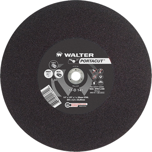 Meule &agrave; tronçonner rapide en acier inoxydable Portacut, 14" x 1/8", Arbre de 7/8", Type 1, Carbure de silicium, 5400 Tr/min Nuna Depot Inc.