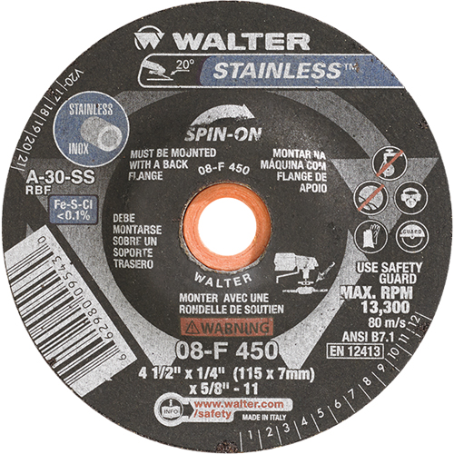 Depressed Centre Grinding Wheels - Stainless Type 27, 4-1/2" x 1/4", 5/8"-11 Arbor, Type 27S Nuna Depot Inc.