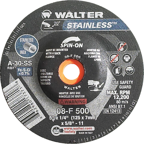 Depressed Centre Grinding Wheels - Stainless Type 27, 5" x 1/4", 5/8"-11 Arbor, Type 27S Nuna Depot Inc.