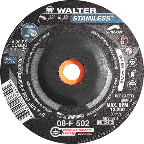 Meules &agrave; moyeu d&eacute;port&eacute; - Acier inoxydable type 27, 5" x 1/8", Arbre de 5/8"-11, Type 27S Nuna Depot Inc.