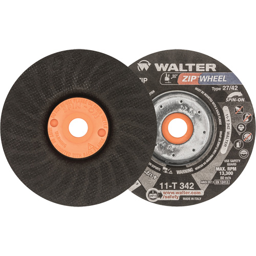 Meules &agrave; tronçonner renforc&eacute;es Zipcut vissables pour scies circulaires, 4-1/2" x 7/8", Arbre de 5/8"-11, Type 27, Oxyde d'aluminium, 13 300 Tr/min Nuna Depot Inc.