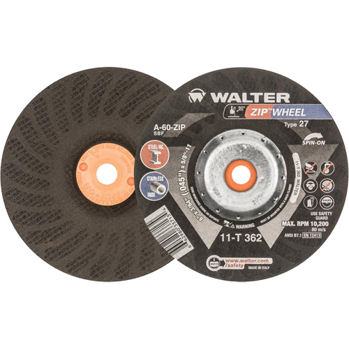 Spin-On Zipcut Right Angle Grinder Reinforced Cut-Off Wheels, 6" x 7/8", 5/8"-11 Arbor, Type 27, Aluminum Oxide, 10200 RPM Nuna Depot Inc.