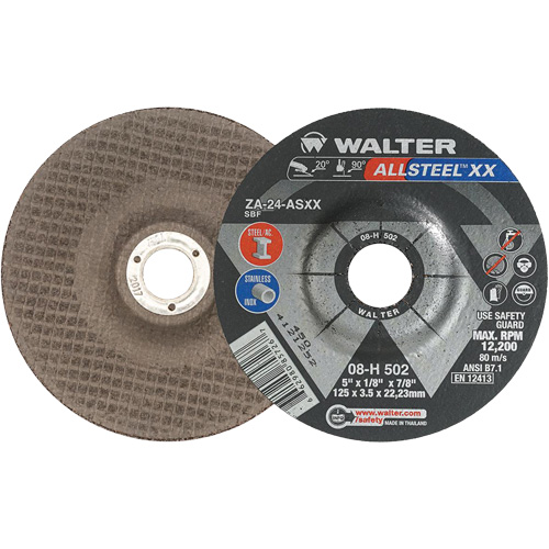 Depressed Centre Grinding Wheels - Allsteel XX, 5" x 1/8", 7/8" Arbor, Type 27, Zirconia Alumina, 12200 RPM Nuna Depot Inc.