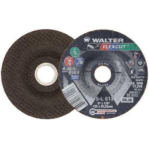 FLEXCUT Grinding Wheel, 5", 36 Grit, Aluminum Oxide, 7/8", 12200 RPM, Type 29 Nuna Depot Inc.