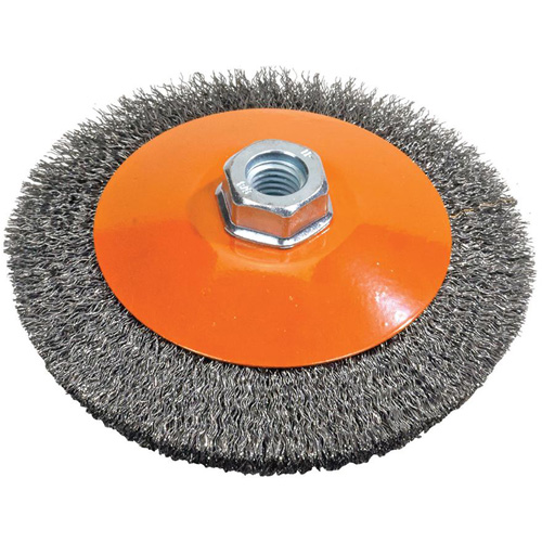 Saucer Crimped Wire Wheel, 6" Dia., 0.012" Fill, 5/8"-11 Arbor Nuna Depot Inc.