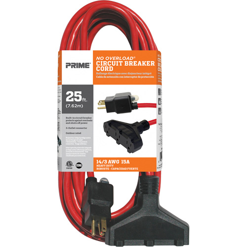 Cordon rallonge en vinyle, Ext&eacute;rieur, SJTW, AWG 14/3, 15 A, 3 prise(s), 25' Nuna Depot Inc.