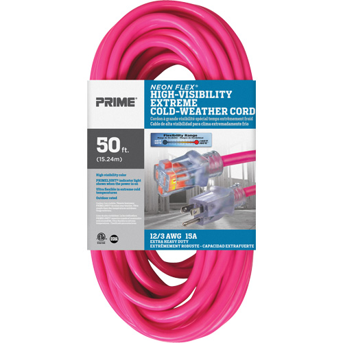 Neon Flex&reg; High Visibility Extension Cord, Outdoor, SJTW, 12/3 AWG, 15 A, 50' Nuna Depot Inc.